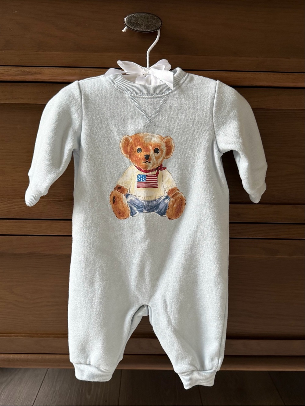 Ralph Lauren Light Blue Teddy Bear Footie One-Piece